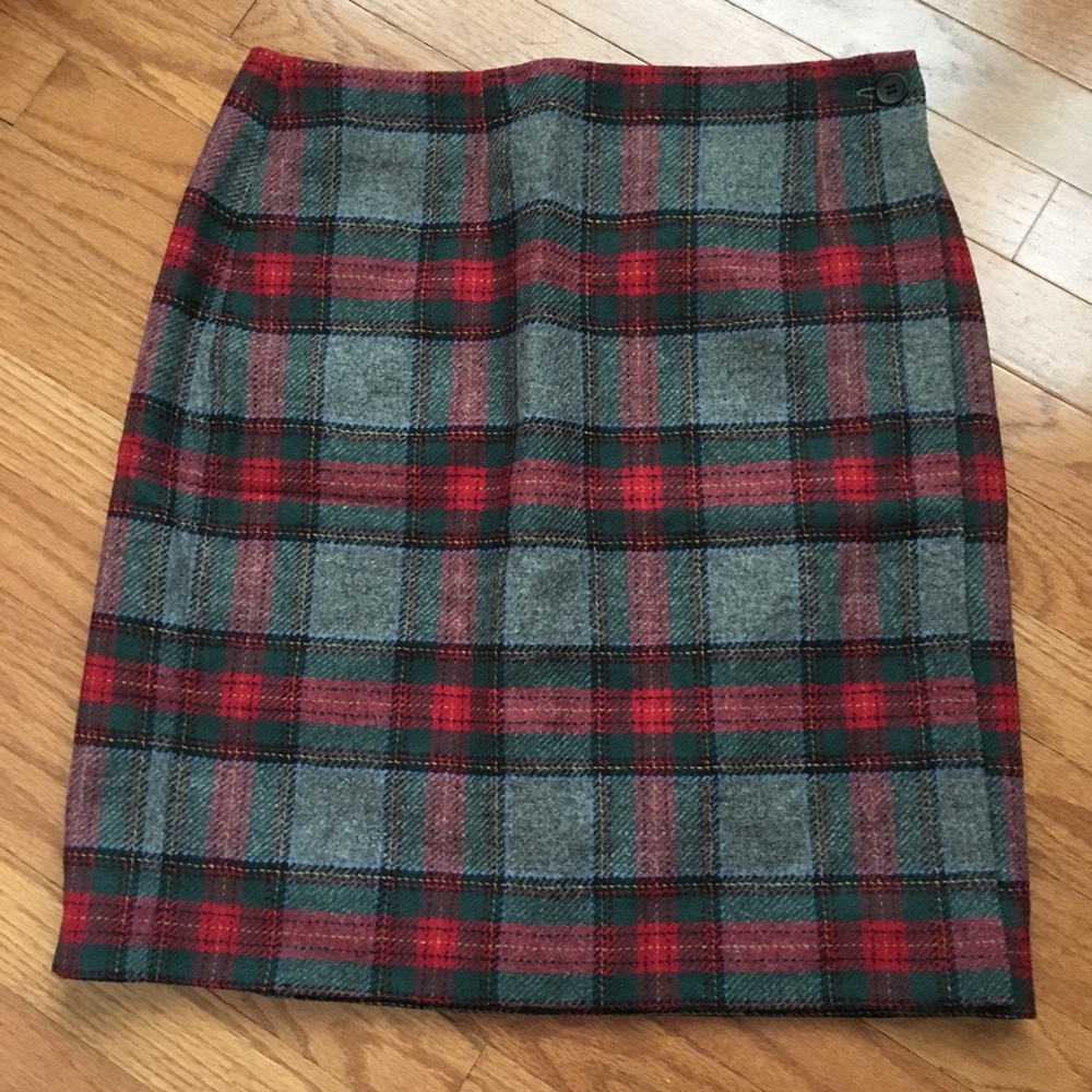 Talbots wool wrap plaid skirt